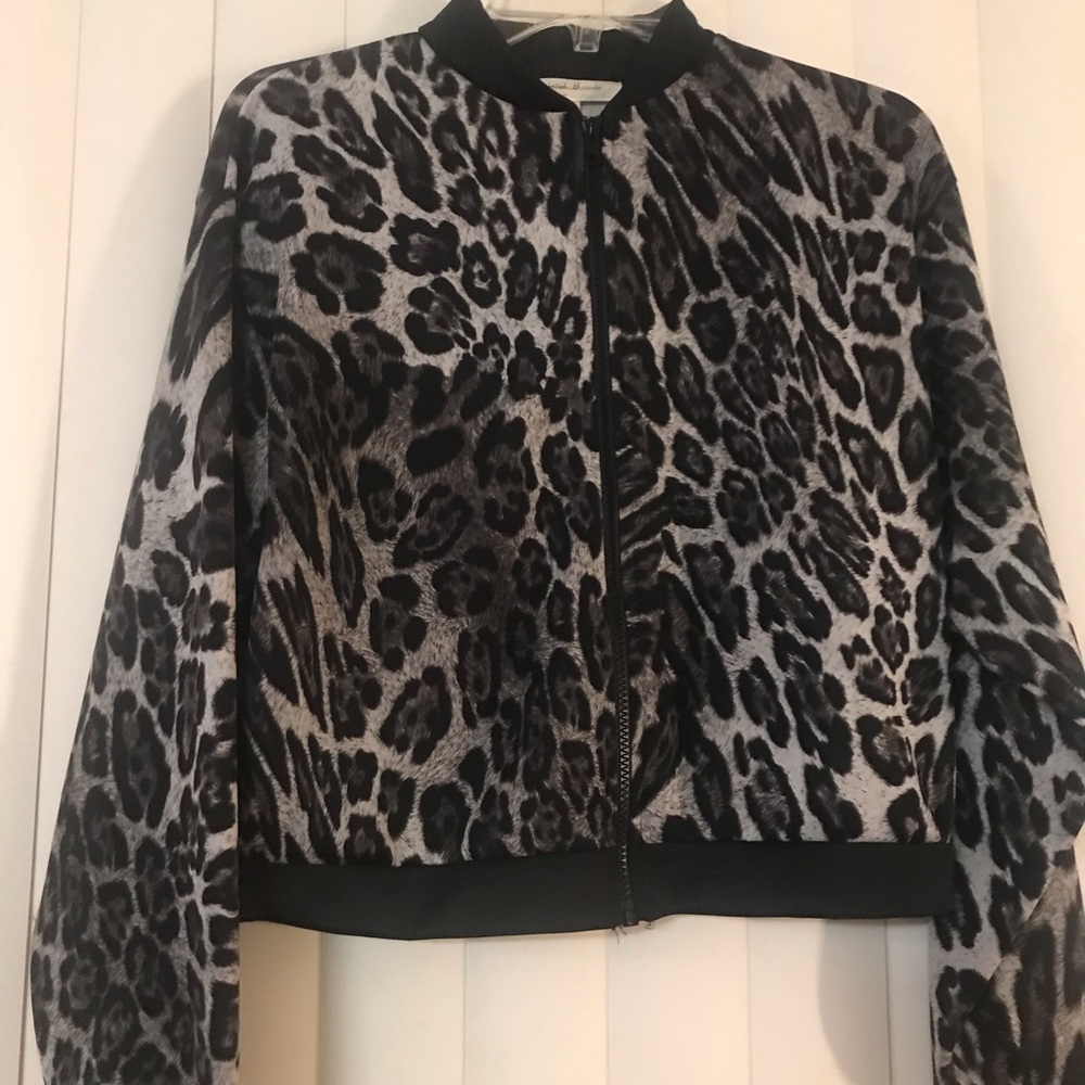 Grey bomber leopard print jacket.